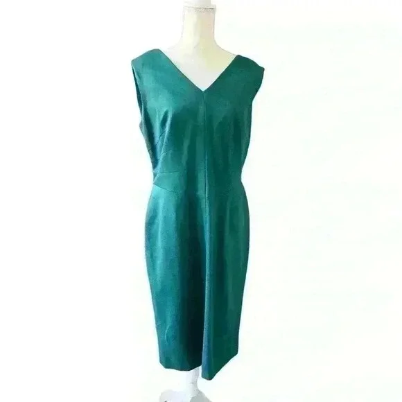 Escada green v-neck and v-back midi knit dress size 42 (US size 12) - Picture 1 of 8